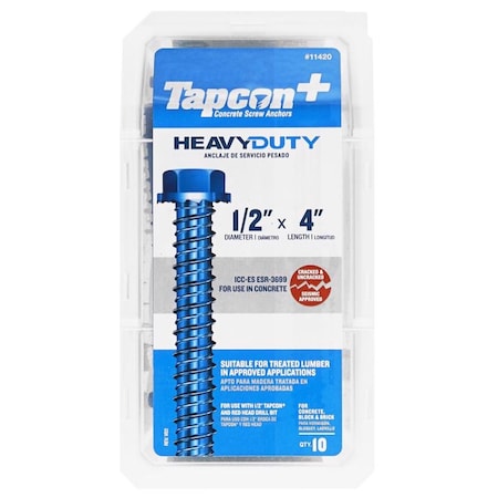 Tapcon + Tapcon Concrete Screw, Hex, 10 PK 11420